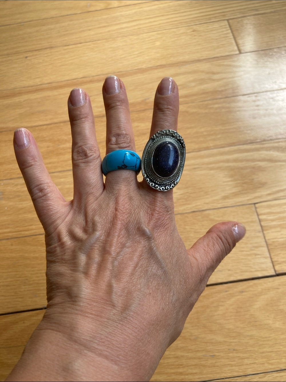 Turquoise Dome Ring & Silver Tone Bluestone Statement Ring